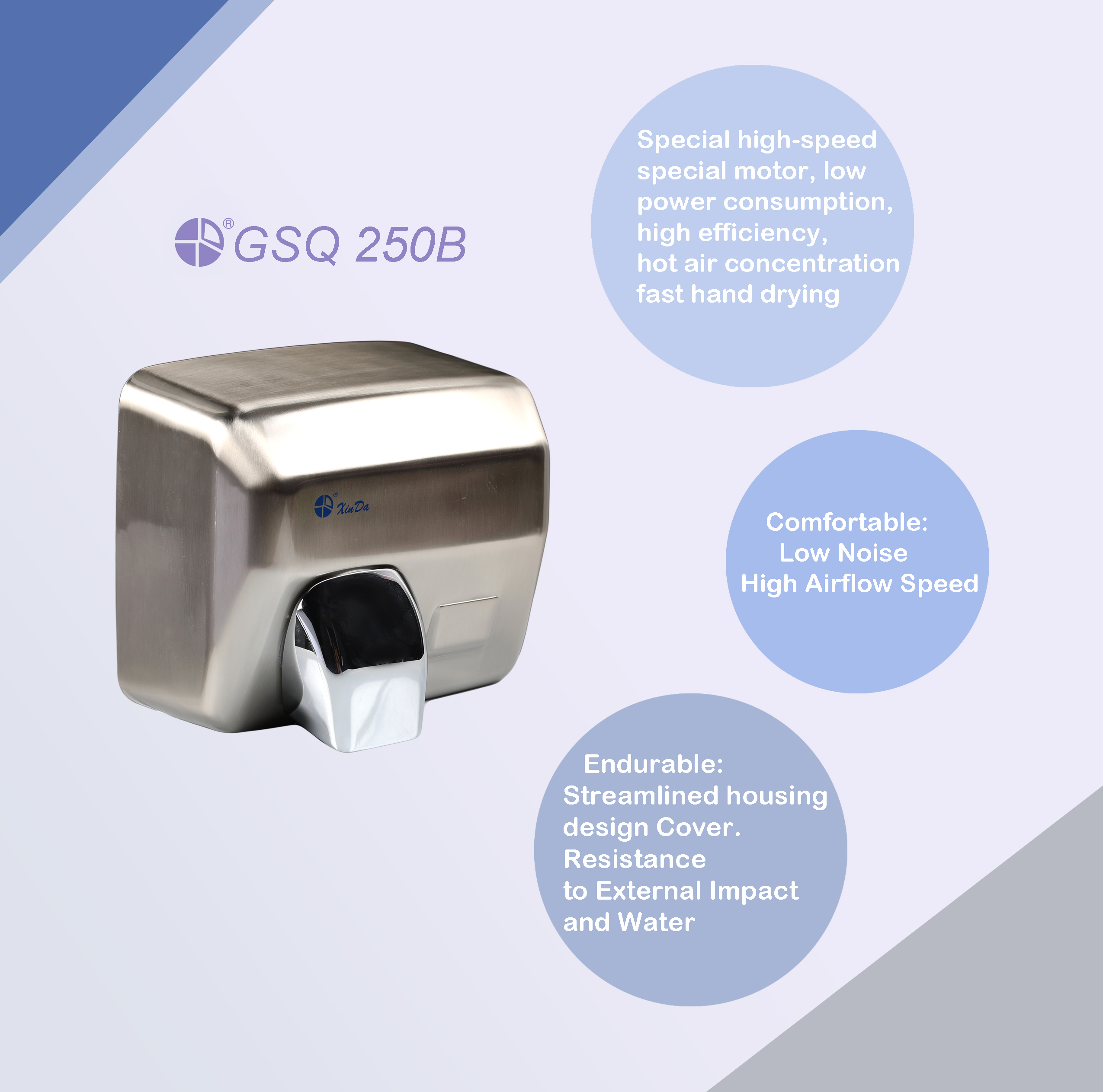 دستشویی دستشویی با سنسور تجاری کم صدا با کیفیت بالا XinDa GSQ250B دست خشک کن