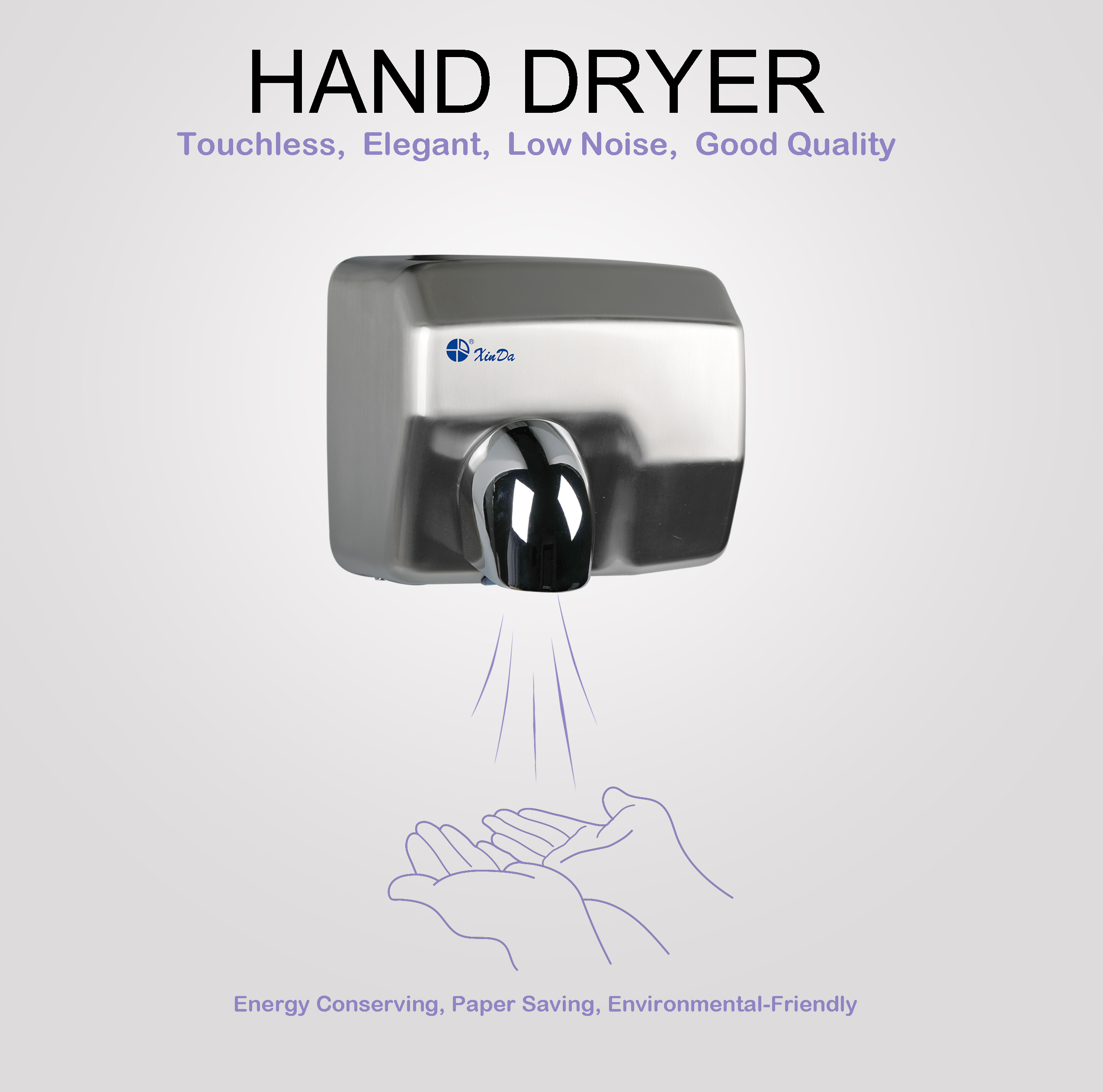 دستگاه خشک کن دستی با سنسور الکتریکی ازن دست خشک کن XinDa GSQ250 Silver GSQ250 Silver Hand Dryer